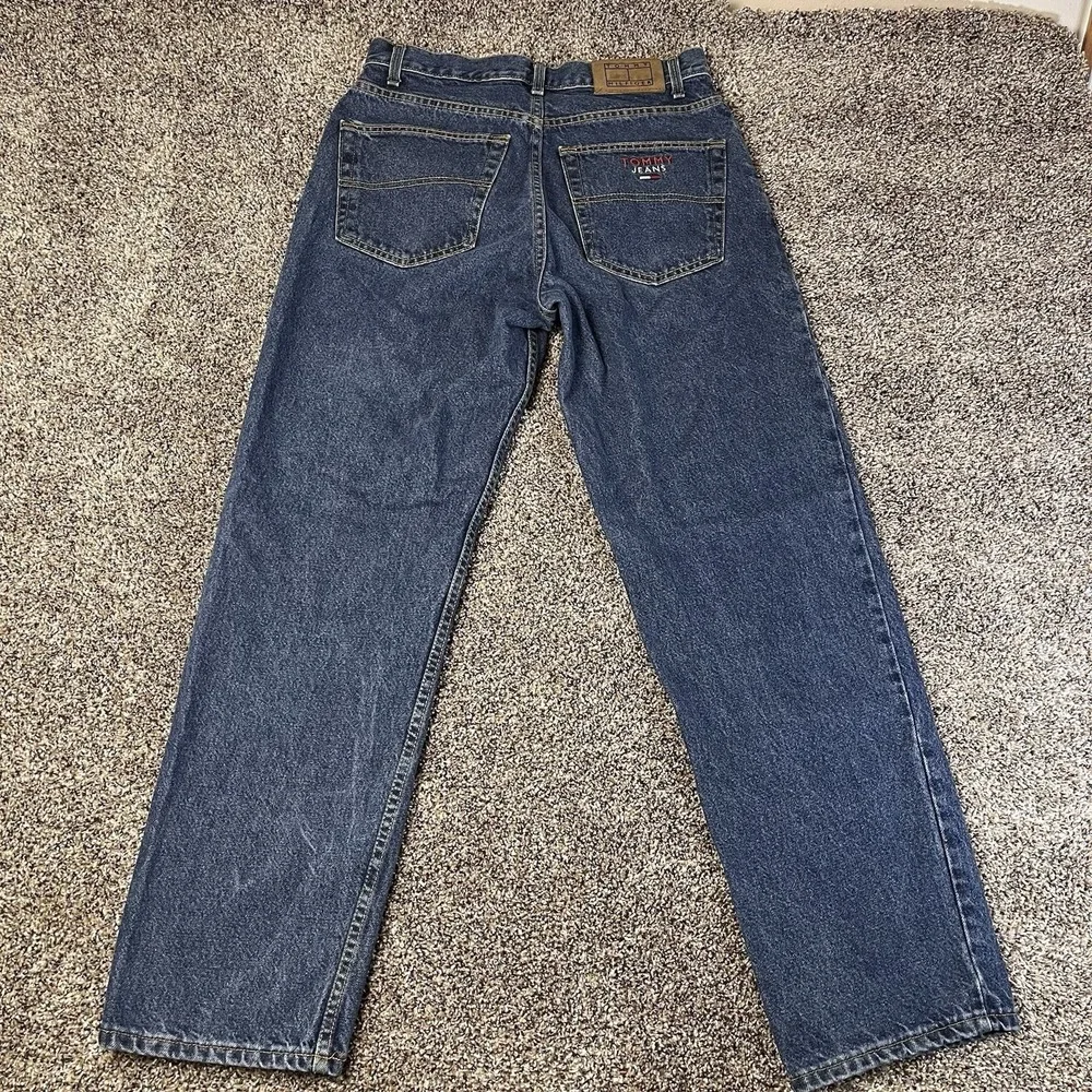 90s Y2K Tommy Hilfiger Men Size 32x32 Denim Jeans Baggy Spellout Embroidered VTG